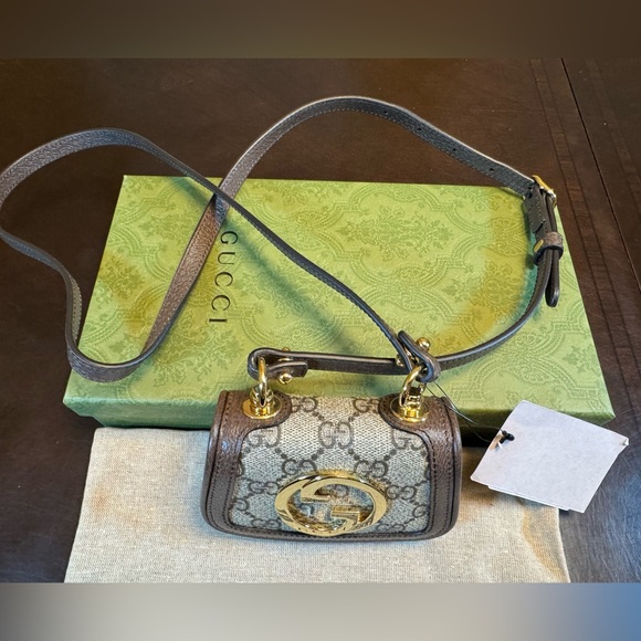 New Authentic Gucci Blondie GG Supreme Logo Wallet On Chain Brown Crossbody Bag - Picture 3 of 15